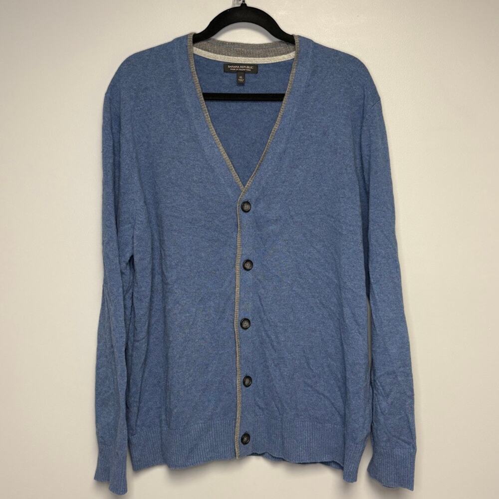 Banana Republic‎ Merino Wool Grandpa Dad Preppy Old Money Blue Cardigan Mens XL